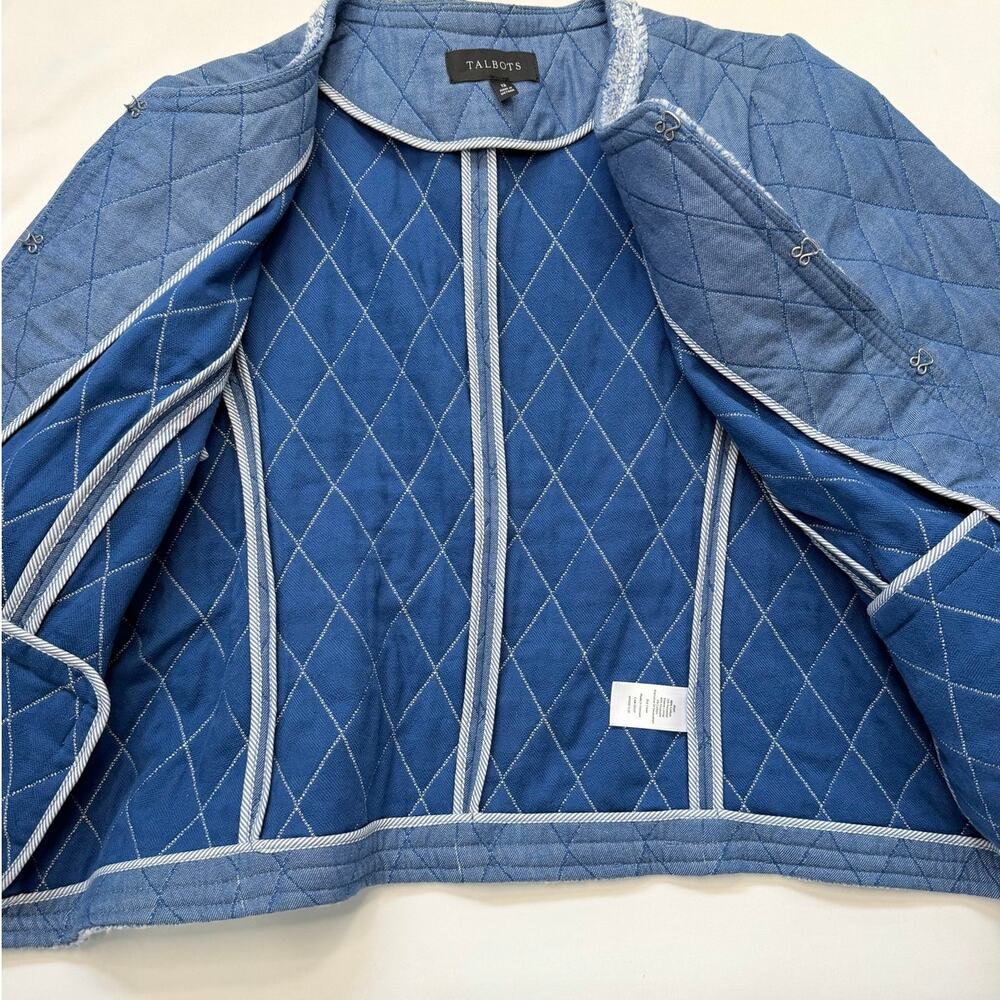 Talbots Quilted Chambray Jacket Size 12 Blue Tweed Trim Cropped - Picture 8 of 15